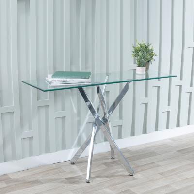 Chopstick Clear Glass Console Table With Chrome Metal Chopstick Legs