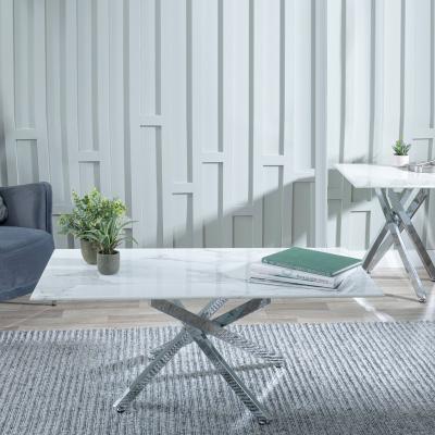 Product photograph of Chopstick White Glass Coffee Table With Chrome Metal Chopstick Legs from Choice Furniture Superstore