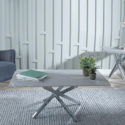 Product photograph of Chopstick Grey Glass Coffee Table With Chrome Metal Chopstick Legs from Choice Furniture Superstore