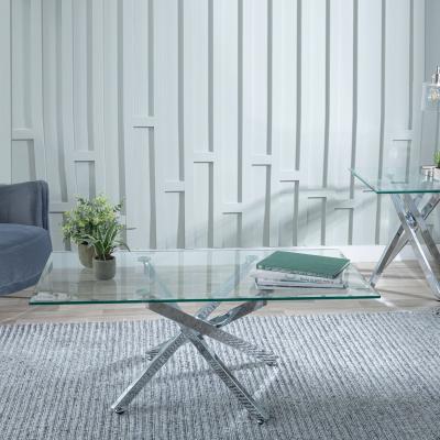 Product photograph of Chopstick Clear Glass Coffee Table With Chrome Metal Chopstick Legs from Choice Furniture Superstore