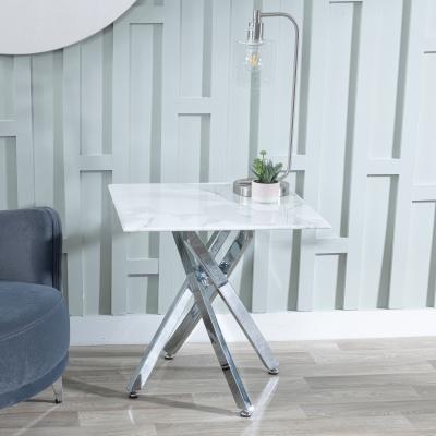 Product photograph of Chopstick White Glass Square Side Table With Chrome Metal Chopstick Legs from Choice Furniture Superstore