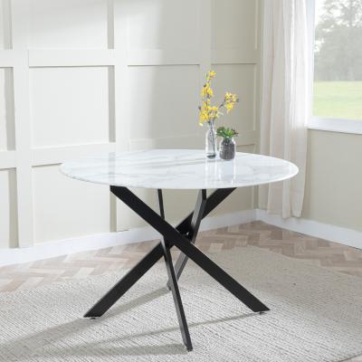 Product photograph of Chopstick White Glass 4 Seater Round Dining Table With Black Metal Chopstick Legs from Choice Furniture Superstore