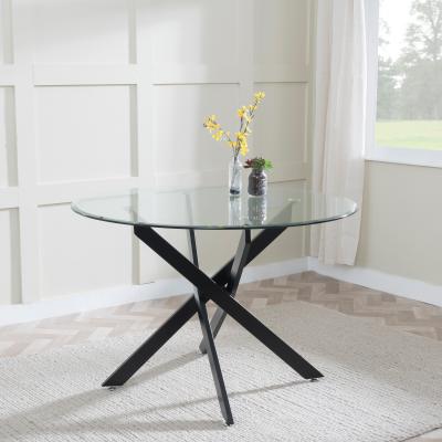 Product photograph of Chopstick Clear Glass 4 Seater Round Dining Table With Black Metal Chopstick Legs from Choice Furniture Superstore