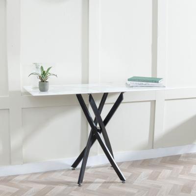 Product photograph of Chopstick White Glass Console Table With Black Metal Chopstick Legs from Choice Furniture Superstore