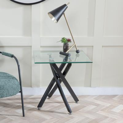 Product photograph of Chopstick Clear Glass Square Side Table With Black Metal Chopstick Legs from Choice Furniture Superstore