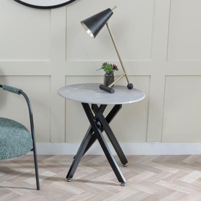 Product photograph of Chopstick Grey Glass Round Side Table With Black Metal Chopstick Legs from Choice Furniture Superstore