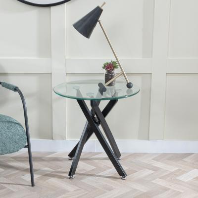 Product photograph of Chopstick Clear Glass Round Side Table With Black Metal Chopstick Legs from Choice Furniture Superstore