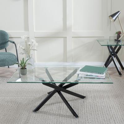 Product photograph of Chopstick Clear Glass Coffee Table With Black Metal Chopstick Legs from Choice Furniture Superstore