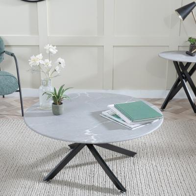 Product photograph of Chopstick Grey Glass Round Coffee Table With Black Metal Chopstick Legs from Choice Furniture Superstore