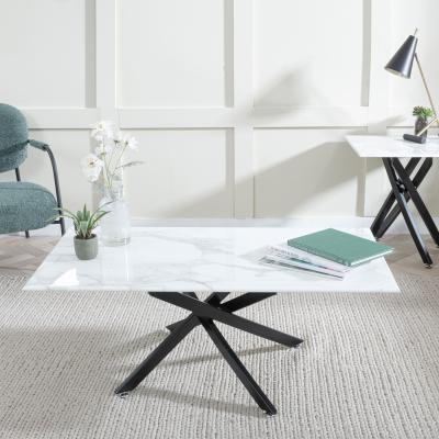 Product photograph of Chopstick White Glass Coffee Table With Black Metal Chopstick Legs from Choice Furniture Superstore