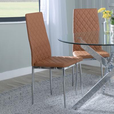 Clearance - Metro Dining Chairs in Burnt Orange Colour Leather and Chrome Metal Legs