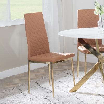 Clearance - Metro Dining Chairs in Burnt Orange Colour Leather and Gold Metal Legs