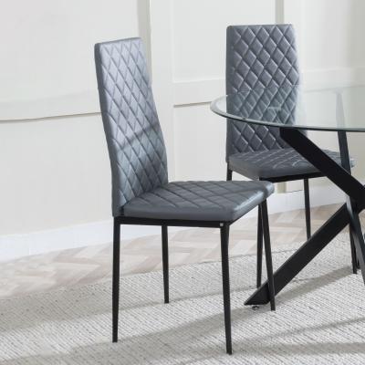 Product photograph of Set Of 2 Metro Dining Chairs In Grey Colour Leather And Black Metal Legs from Choice Furniture Superstore