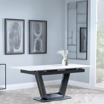 Product photograph of Alpha White Ceramic Extending Dining Table With Black Base - 140cm-180cm from Choice Furniture Superstore