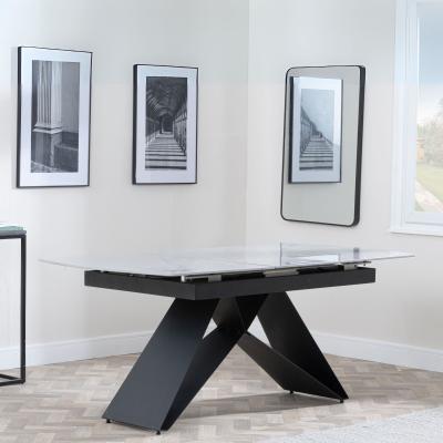 Product photograph of Westin Grey Ceramic Extending Dining Table With Black Cross Base - 140cm-180cm from Choice Furniture Superstore