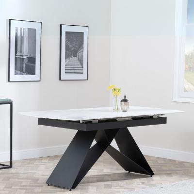 Product photograph of Westin White Ceramic Extending Dining Table With Black Cross Base - 140cm-180cm from Choice Furniture Superstore