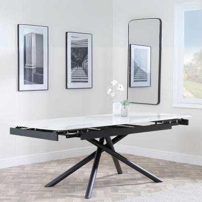 Product photograph of Apollo White Ceramic Extending Dining Table With Black Base - 160cm-220cm from Choice Furniture Superstore