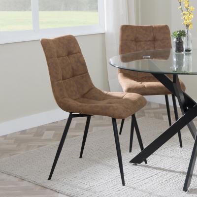 Product photograph of Set Of 2 Corona Dining Chairs In Brown Colour Fabric And Black Metal Legs from Choice Furniture Superstore