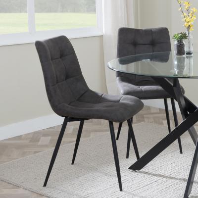 Product photograph of Set Of 2 Corona Dining Chairs In Grey Colour Fabric And Black Metal Legs from Choice Furniture Superstore