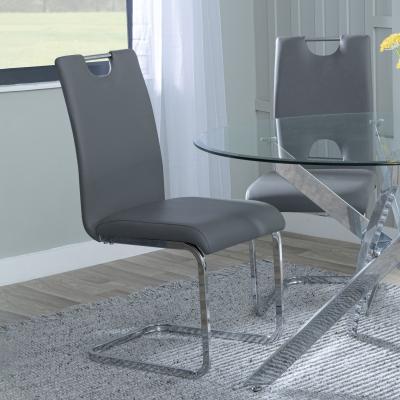 Product photograph of Bianco Grey Faux Leather Dining Chair And Chrome Cantilever Base from Choice Furniture Superstore