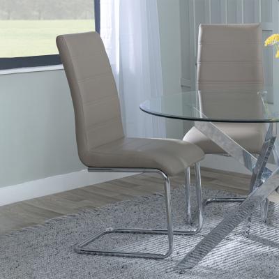 Product photograph of Roma Beige Faux Leather Dining Chair And Chrome Cantilever Base from Choice Furniture Superstore