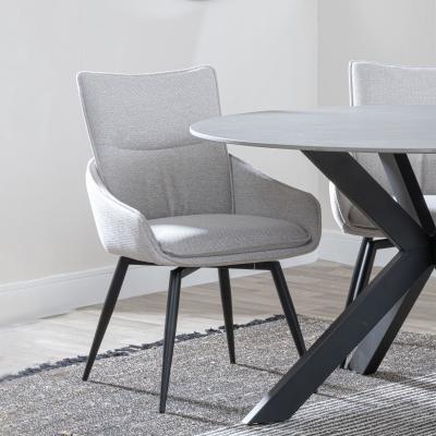 Product photograph of Ace Beige Fabric Swivel Dining Chair With Black Legs from Choice Furniture Superstore