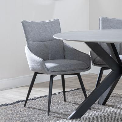 Ace Grey Fabric Swivel Dining Chair with Black Legs