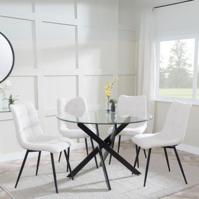 Product photograph of Chopstick Clear Glass And Black Metal 4 Seater Round Dining Set - 4 Corona Beige Fabric Chairs from Choice Furniture Superstore