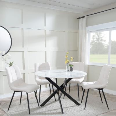 Product photograph of Chopstick White Glass And Black Metal 4 Seater Round Dining Set - 4 Corona Beige Fabric Chairs from Choice Furniture Superstore