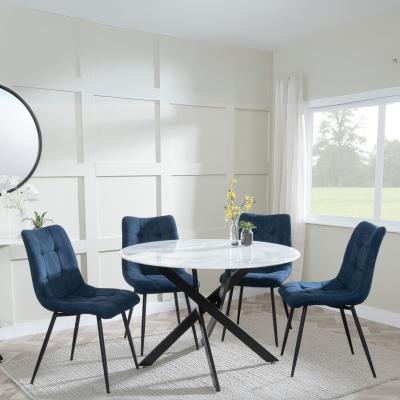 Product photograph of Chopstick White Glass And Black Metal 4 Seater Round Dining Set - 4 Corona Blue Fabric Chairs from Choice Furniture Superstore