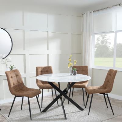 Product photograph of Chopstick White Glass And Black Metal 4 Seater Round Dining Set - 4 Corona Brown Fabric Chairs from Choice Furniture Superstore