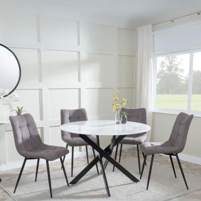 Product photograph of Chopstick White Glass And Black Metal 4 Seater Round Dining Set - 4 Corona Camel Fabric Chairs from Choice Furniture Superstore