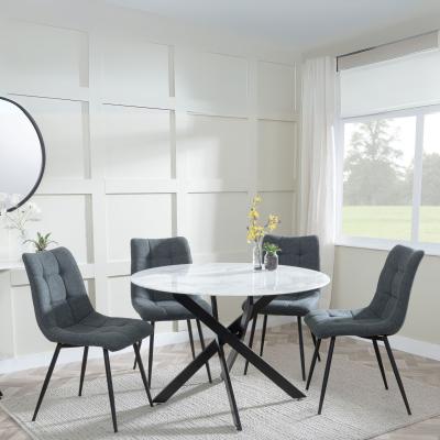 Product photograph of Chopstick White Glass And Black Metal 4 Seater Round Dining Set - 4 Corona Light Grey Fabric Chairs from Choice Furniture Superstore