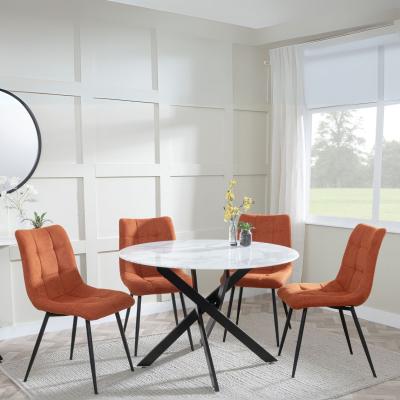 Product photograph of Chopstick White Glass And Black Metal 4 Seater Round Dining Set - 4 Corona Orange Fabric Chairs from Choice Furniture Superstore