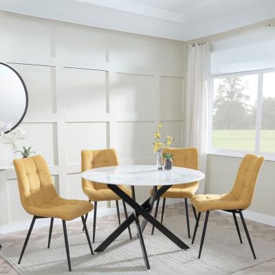 Product photograph of Chopstick White Glass And Black Metal 4 Seater Round Dining Set - 4 Corona Yellow Fabric Chairs from Choice Furniture Superstore