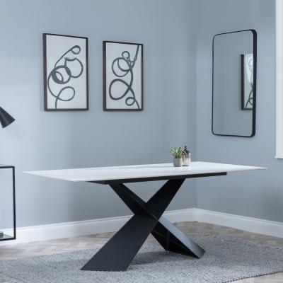 Product photograph of Merlin 180cm White Ceramic Dining Table With Black Cross Base from Choice Furniture Superstore