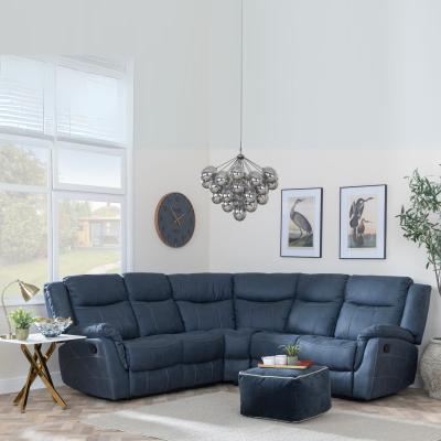 Product photograph of Hilbert Denim Blue Fabric Recliner Corner Sofa from Choice Furniture Superstore