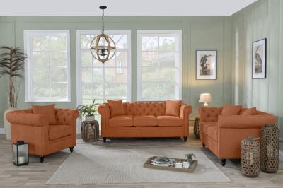 Product photograph of Chesterfield Burnt Orange Fabric Sofa Set from Choice Furniture Superstore