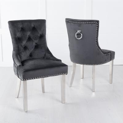 Product photograph of 2 X Knocker Back Black Velvet Fabric Dining Chair With Chrome Legs from Choice Furniture Superstore