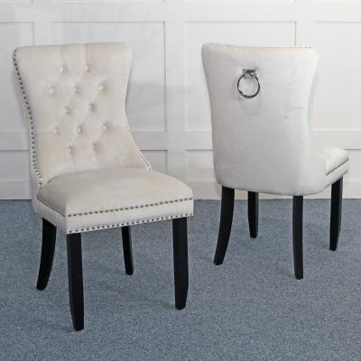 Product photograph of 2 X Rivington Knocker Back Champagne Velvet Fabric Dining Chair With Black Wooden Legs from Choice Furniture Superstore