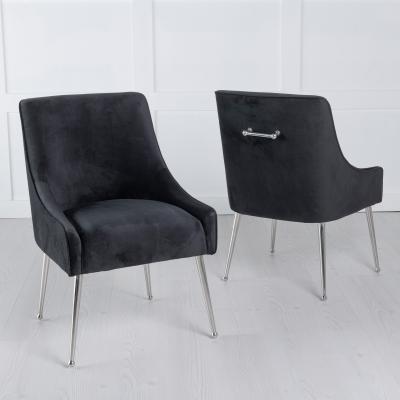 Product photograph of Giovanni Black Velvet Fabric Dining Chair With Back Handle And Chrome Legs from Choice Furniture Superstore