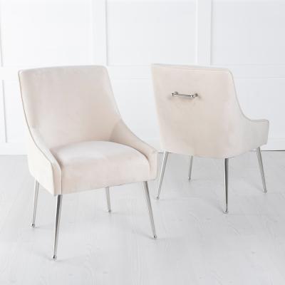 Product photograph of 2 X Giovanni Champagne Velvet Fabric Dining Chair With Back Handle And Chrome Legs from Choice Furniture Superstore