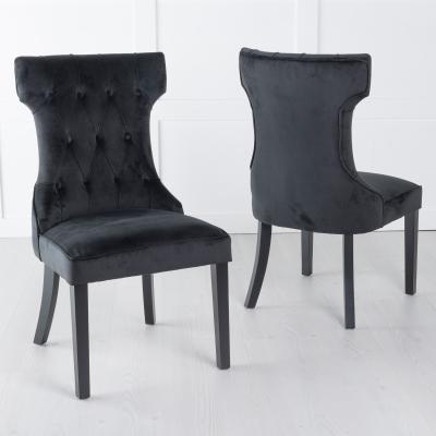 Product photograph of 2 X Courtney Black Velvet Fabric Large High Back Dining Chair With Black Legs from Choice Furniture Superstore