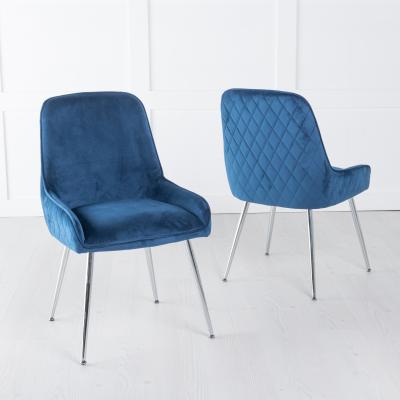 Product photograph of Hamilton Blue Velvet Fabric Dining Chair With Stitched Back And Chrome Legs from Choice Furniture Superstore