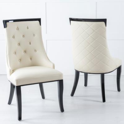 Product photograph of 2 X Carmela Cream Leather Large High Back Dining Chair With Black Legs from Choice Furniture Superstore