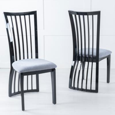 Product photograph of Athena Black High Gloss Slatted Back Dining Chair With Grey Seat Pads from Choice Furniture Superstore