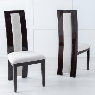 Product photograph of 2 X Alpine Walnut High Gloss High Back Dining Chair With Beige Seat Pads from Choice Furniture Superstore