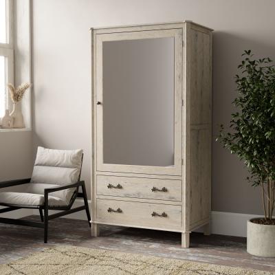 Product photograph of Nimes French Style Whitewash Combi Wardrobe - 1 Mirror Door from Choice Furniture Superstore