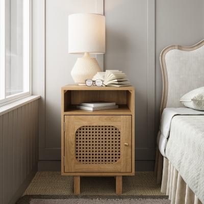 Product photograph of Clearance - Retro Wood And Rattan Bedside Cabinet - 1 Door from Choice Furniture Superstore