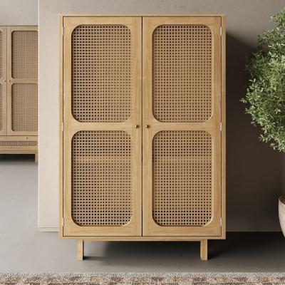 Product photograph of Retro Wood And Rattan Wardrobe - 2 Door from Choice Furniture Superstore